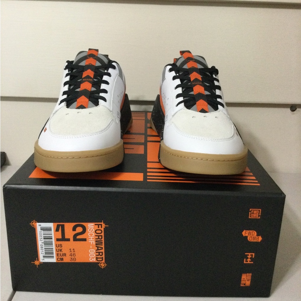 Men's White and Black Casual Sneakers with Orange Accents